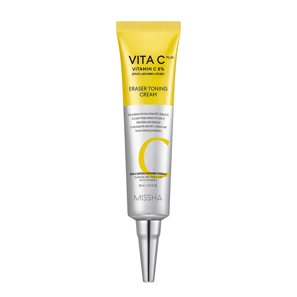 MISSHA Vita C Plus Eraser Toning Cream, Korean brightening cream with 8% Vitamin C derivative that erases dark spots