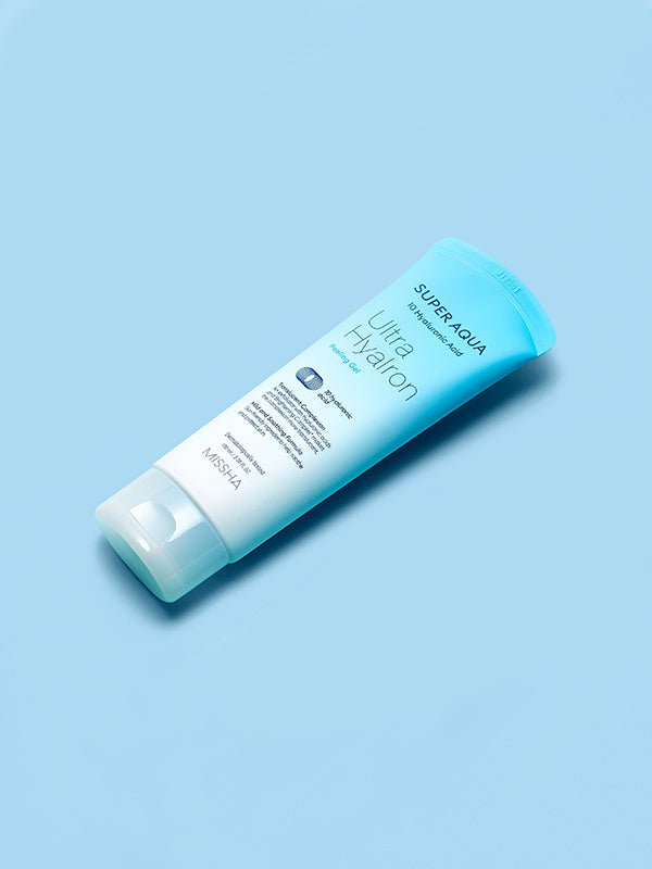 MISSHA Super Aqua Ultra Hyalron Peeling Gel, Korean peeling gel used for gentle or mild exfoliation, leaves skin feeling soft
